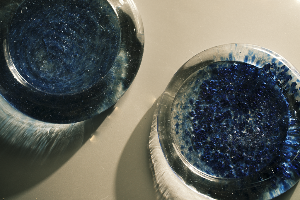 Glass Plates in Bottle Blue
