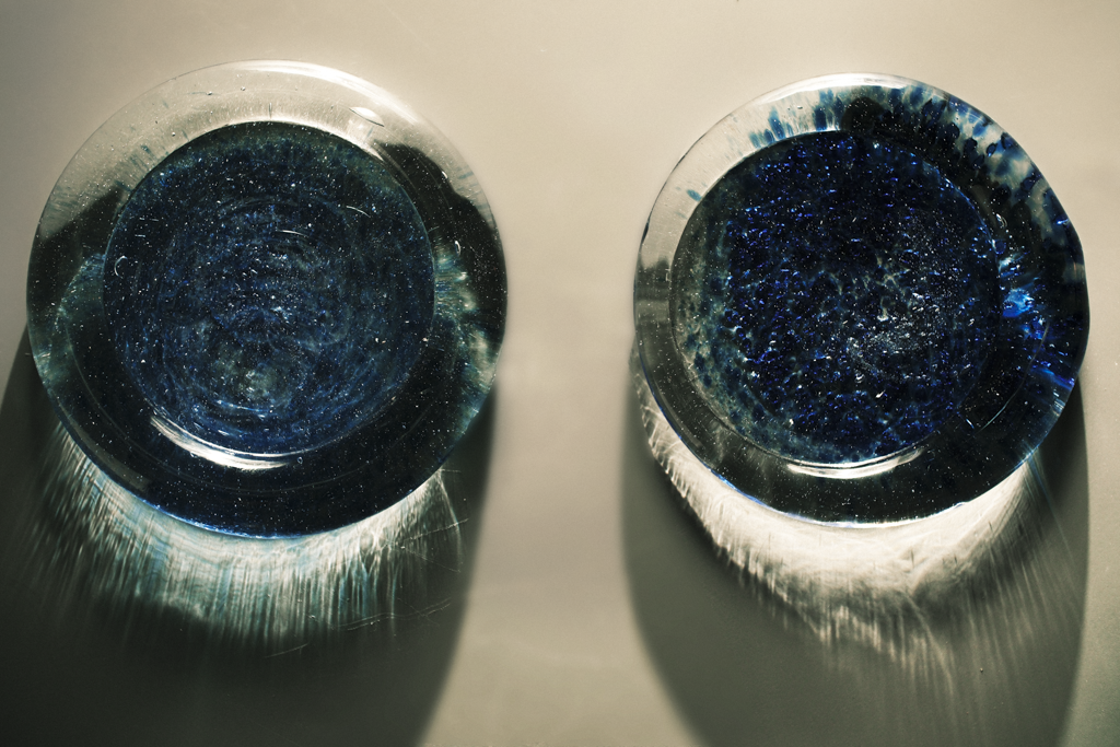 Glass Plates in Bottle Blue
